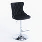 4 x Height Adjustable Swivel Bar Stool Velvet Studs with Footrest and Chromed Base - Black
