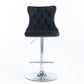 4 x Height Adjustable Swivel Bar Stool Velvet Studs with Footrest and Chromed Base - Black
