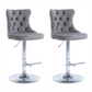 4 x Height Adjustable Swivel Bar Stool Velvet Stud with Footrest and Chromed Base - Gray