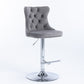 4 x Height Adjustable Swivel Bar Stool Velvet Stud with Footrest and Chromed Base - Gray