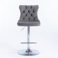 4 x Height Adjustable Swivel Bar Stool Velvet Stud with Footrest and Chromed Base - Gray