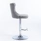 4 x Height Adjustable Swivel Bar Stool Velvet Stud with Footrest and Chromed Base - Gray
