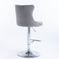4 x Height Adjustable Swivel Bar Stool Velvet Stud with Footrest and Chromed Base - Gray