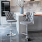 4 x Height Adjustable Swivel Bar Stool Velvet Stud with Footrest and Chromed Base - Gray