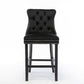 4X Velvet Bar Stools with Studs Trim Wooden Legs Tufted Dining Chairs Kitchen