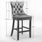 4X Velvet Bar Stools with Studs Trim Wooden Legs Tufted Dining Chairs Kitchen