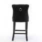 2X Velvet Bar Stools with Studs Trim Wooden Legs Tufted Dining Chairs Kitchen
