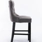 4X Velvet Bar Stools with Studs Trim Wooden Legs Tufted Dining Chairs Kitchen