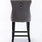 4X Velvet Bar Stools with Studs Trim Wooden Legs Tufted Dining Chairs Kitchen