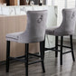 2X Velvet Bar Stools with Studs Trim Wooden Legs Tufted Dining Chairs Kitchen