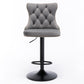 2x Height Adjustable Swivel Bar Stool Velvet Nailhead Barstool with Footrest