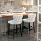 2 x Velvet Upholstered Button Tufted Bar Stools with Wood Legs and Studs - Beige