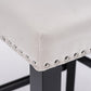 2 x Velvet Upholstered Button Tufted Bar Stools with Wood Legs and Studs - Beige