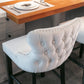 2 x Velvet Upholstered Button Tufted Bar Stools with Wood Legs and Studs - Beige