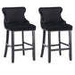 4 x Velvet Upholstered Button Tufted Bar Stools with Wood Legs and Studs - Black