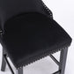 2 x Velvet Upholstered Button Tufted Bar Stools with Wood Legs and Studs - Black