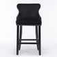 2 x Velvet Upholstered Button Tufted Bar Stools with Wood Legs and Studs - Black