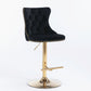 4 x Height Adjustable Swivel Bar Stool Velvet Studs with Footrest and Golden Base - Black