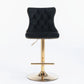 4 x Height Adjustable Swivel Bar Stool Velvet Studs with Footrest and Golden Base - Black