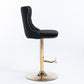4 x Height Adjustable Swivel Bar Stool Velvet Studs with Footrest and Golden Base - Black