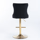 4 x Height Adjustable Swivel Bar Stool Velvet Studs with Footrest and Golden Base - Black