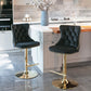 4 x Height Adjustable Swivel Bar Stool Velvet Studs with Footrest and Golden Base - Black