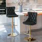 4 x Height Adjustable Swivel Bar Stool Velvet Studs with Footrest and Golden Base - Black