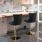 4 x Height Adjustable Swivel Bar Stool Velvet Studs with Footrest and Golden Base - Black