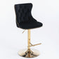 4 x Height Adjustable Swivel Bar Stool Velvet Studs with Footrest and Golden Base - Black