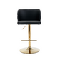 2 x Faux Leather Golden Base Swivel Bar Stools - Black