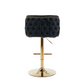 2 x Faux Leather Golden Base Swivel Bar Stools - Black