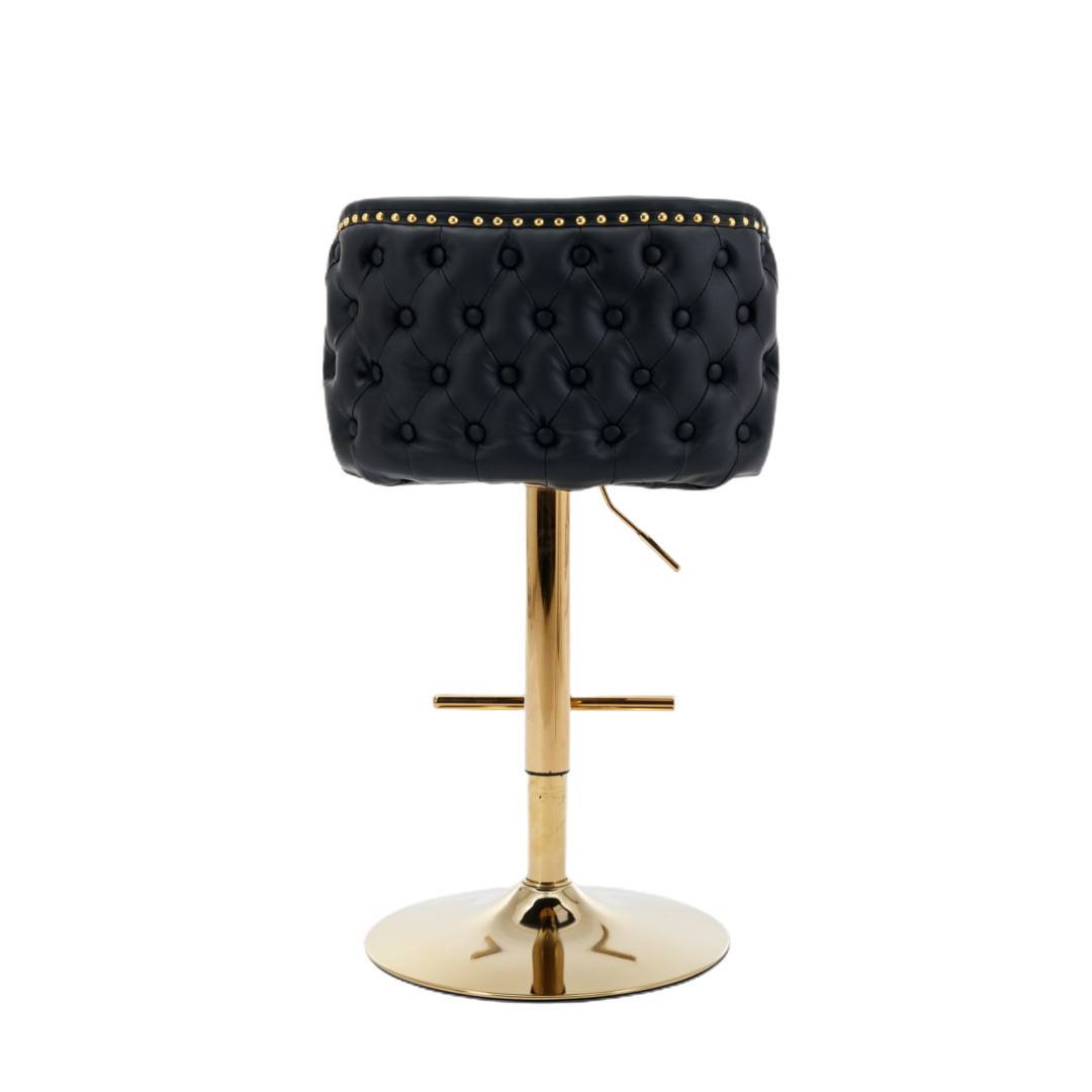 2 x Faux Leather Golden Base Swivel Bar Stools - Black