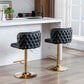 2 x Faux Leather Golden Base Swivel Bar Stools - Black