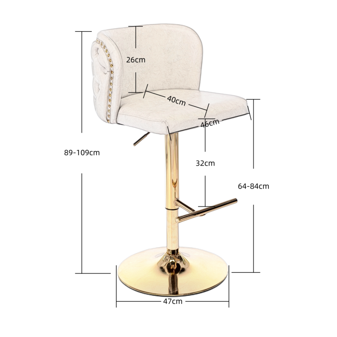2 x Faux Leather Golden Base Swivel Bar Stools - Black