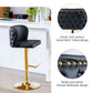2 x Faux Leather Golden Base Swivel Bar Stools - Black