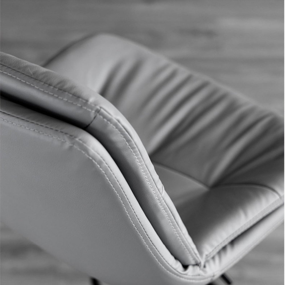 2 x Leather Barstools with Swivel Gas Lift - Grey