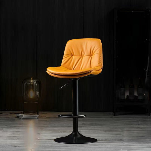 2 x Leather Barstools with Swivel Gas Lift - Orange