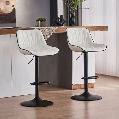 SERENITà 2 x Height Adjustable Counter Stool Swivel Bar Faux Leather Padded Black Base - White