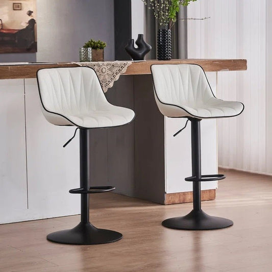 SERENITà 2 x Height Adjustable Counter Stool Swivel Bar Faux Leather Padded Black Base - White