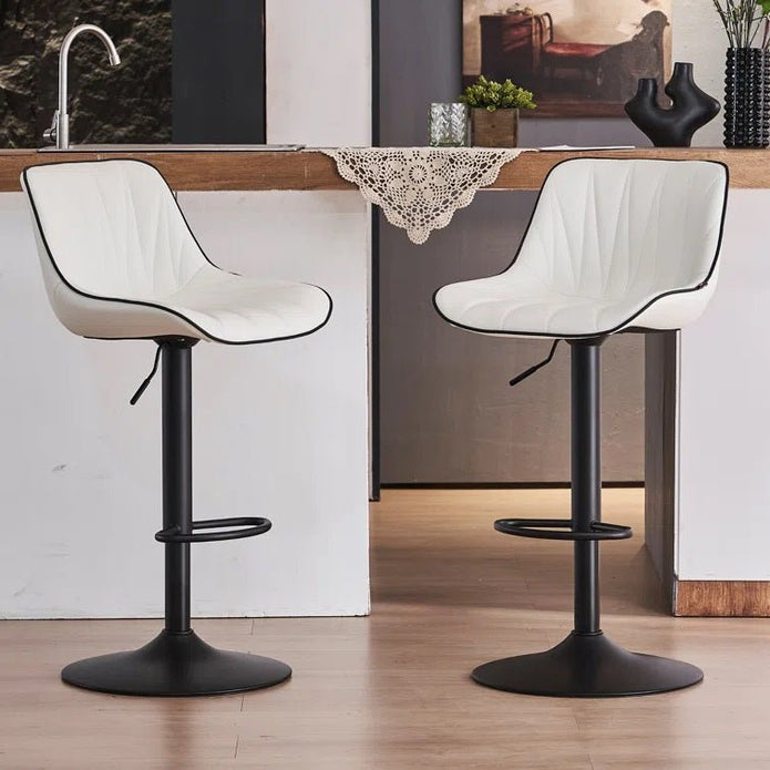 SERENITà 2 x Height Adjustable Counter Stool Swivel Bar Faux Leather Padded Black Base - White