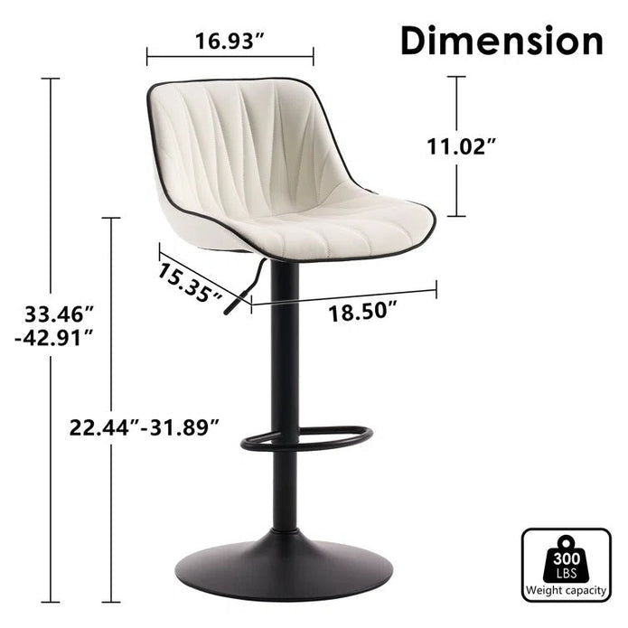 SERENITà 2 x Height Adjustable Counter Stool Swivel Bar Faux Leather Padded Black Base - White