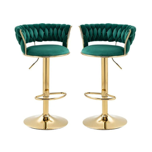 2x Height Adjustable Swivel Bar Stool Velvet Golden Base Barstools Chairs Padded Seat- Green