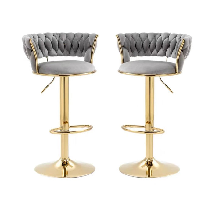 SERENITà 2 x Height Adjustable Swivel Bar Velvet Padded Golden Round Base - Grey