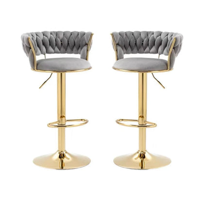 SERENITà 2 x Height Adjustable Swivel Bar Velvet Padded Golden Round Base - Grey