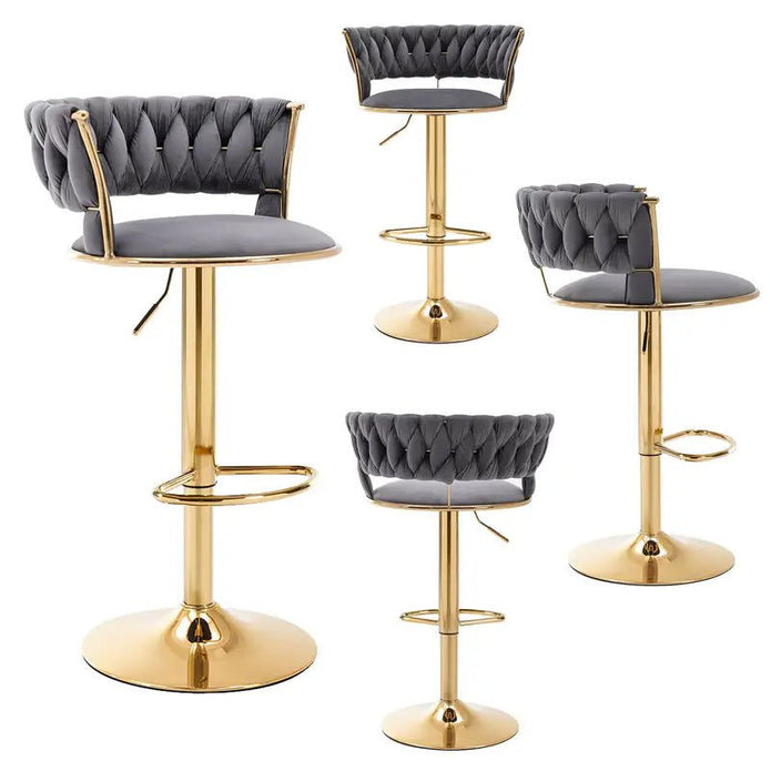 SERENITà 2 x Height Adjustable Swivel Bar Velvet Padded Golden Round Base - Grey