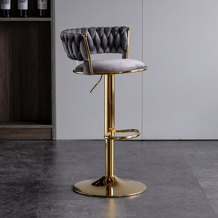 SERENITà 2 x Height Adjustable Swivel Bar Velvet Padded Golden Round Base - Grey