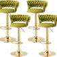 SERENITà 2x Height Adjustable Swivel Bar Stool Velvet Golden Base Barstools Chairs Padded Seat Olive Green