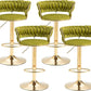 SERENITà 2x Height Adjustable Swivel Bar Stool Velvet Golden Base Barstools Chairs Padded Seat Olive Green