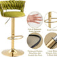 SERENITà 2x Height Adjustable Swivel Bar Stool Velvet Golden Base Barstools Chairs Padded Seat Olive Green