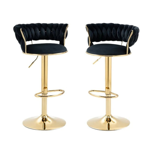 SERENITà Black Velvet Seat Kitchen Breakfast Bar Stools Counter Height Barstools with Back Cushioned Chairs for Home Bar x2